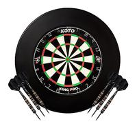 KOTO - King Pro Edition Black (Official Dimensions) Sisal Dartboard, Incl. Surround, 2 Sets KOTO Darts & Dartwallet, Darts Set, Dart Flights, Dart Shafts