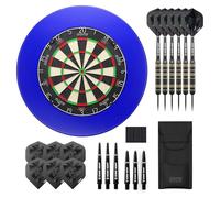 KOTO - King Pro Edition Blue (Official Dimensions) Sisal Dartboard, Incl. Surround, 2 Sets KOTO Darts & Dartwallet, Darts Set, Dart Flights, Dart Shafts, Dart Board