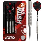 KOTO - King Rush 90% Darts 22 Gram, Silver, Darts Set Incl. 3 Barrels, 2 Sets KOTO Flights + Shafts & Dartwallet, Firm Ringgrip