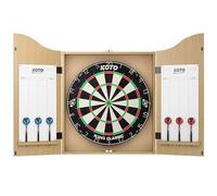 KOTO - Oak Dart Board Cabinet Set, Complete Darts Centre with Cabinet, Bristle Dartboard, 2 Sets of Darts & Throw Line, Stylish Home Game Room Kit