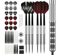KOTO - Straight Silver Black Brass Darts, 18g, Steel Tip Darts, Professional Dart Set, 3 Steeldarts, Complete Dart Accessories