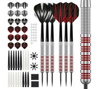 KOTO - Straight Silver Red Brass Darts, 18g, Steel Tip Darts, Professional Dart Set, 3 Steeldarts, Complete Dart Accessories