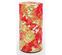 KOTODO Washi Paper Tea Tin Canister: Long 7oz (200g) Plum-Blossoms with Sunrise Glow (#48), Japan