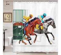 KOTOM Horse Shower Curtain, Farm Competitive Scene with Three Racing Horses, Waterproof Fabric Bathroom Decor, Bath Curtains Accessories, with Hooks, 69X70 Inches