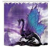 KOTOM Medieval Fantasy Theme Purple Dragon Shower Curtain, Magic Animals Polyester Fabric Bath Curtain, Bathroom Showers Curtain Set with Hooks, 69X70in, Bathroom Accessories