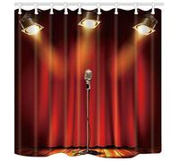 KOTOM Music Decor Shower Curtain, Microphone and Spotlight on Stage, Polyester Fabric Bath Curtains Set with Hooks 69W X 70L Inches