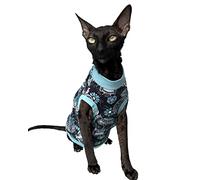 Kotomoda Cat's T-shirt Turquoise scull for Sphynx and naked cats (Medium)