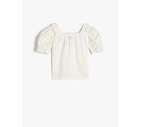 Koton Baby Girls' Blouse Square Neck Ruffle Short Puff Sleeve Cotton, White(000), 9-12 Months