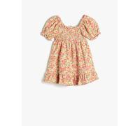Koton Baby Girls' Dress Flower Printed Short Puff Sleeve Gimped Detail, Pink Design(2D7), 6-9 Months