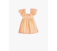 Koton Baby Girls' Dress Ruffle Short Sleeve Cotton Lined Flower Embroidered Detail, Orange Stripe(2S1), 12-18 Months