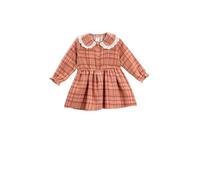 Koton Baby Girls' Peter Pan Neck Lace Detail Dress Long Sleeve, Pink Check(2C7), 12-18 Months