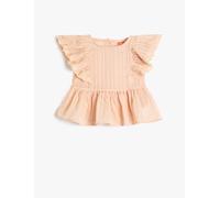 Koton Baybgirl's Blouse Short Sleeve Crew Neck Textured Pleated Guipure Cotton, Pink (270), 12-18 Months