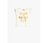 Koton Baybgirl's T-Shirt Crew Neck Ruffle Sleeveless Daisy Printed Cotton Tank Top, Ecru(010), 18-24 Months