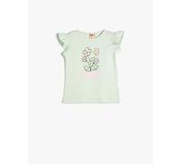 Koton Baybgirl's T-Shirt Crew Neck Ruffle Sleeveless Flower Printed Cotton Tank Top, Green(786), 6-9 Months