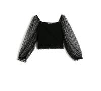 Koton Blouse Puff Sleeve Tulle Detail Crew Neck Cotton Blouse,