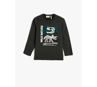 Koton Boys's T-Shirt Dinosaur Printed Long Sleeve Sequined Cotton, Anthracite (924), 5-6 Years