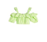 Koton Crop Blouse Short Puff Sleeve Ruffled Pleated Cotton Blouse,