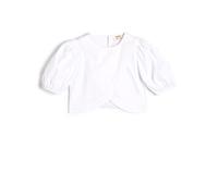 Koton Girls's Crop Blouse Asymmetric Cut Back Button Closure Short Puff Sleeve Cotton, White(000), 11-12 Years