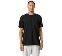 Koton Men's Basic T-Shirt Crew Neck Pocket Detail, Black (999), S
