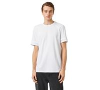 Koton Men's Basic T-Shirt Crew Neck Sleeve Detail, White (000), XL