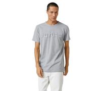 Koton Men's Basic T-Shirt Slogan Printed Crew Neck Short Sleeve, Grey (023), L