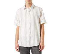 Koton Men's Short Sleeve Shirt Classic Neck, Beige Stripe (23n), M
