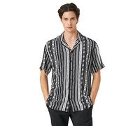 Koton Men's Short Sleeve Shirt Turndown Neck Ethnic Print Detailed, Schwarzes Muster (9d9), M