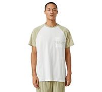 Koton Men's Slogan Embroidered T-Shirt Raglan Sleeve Crew Neck Pocket Detailed, Ecru (021), L
