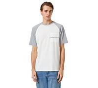 Koton Men's Slogan Embroidered T-Shirt Raglan Sleeve Pocket Detailed Crew Neck, Ecru (021), S