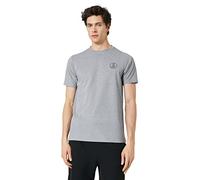 Koton Men's Slogan Printed T-Shirt Crew Neck Short Sleeve Slim Fit, Grey (031), L