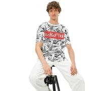 Koton Men's Slogan Printed Leaf Detail Crew Neck Cotton T-Shirt, Weiß Gemustert (0d0), M