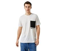Koton Men's Slogan Printed T-Shirt Pocket Detailed Crew Neck, White (000), L