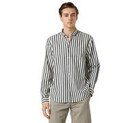 Koton Men's Woven Shirt Long Sleeve Classic Neck Slim Fit, Navy Stripes (02l), L
