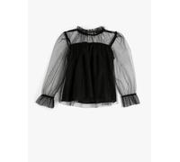 Koton Sheer Top Long Sleeve Stand-Up Neck Ruffled Lining Blouse,