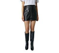 Koton Women's Snap Button Detail Pocket Faux Leather Mini Skirt, Black (999), 16
