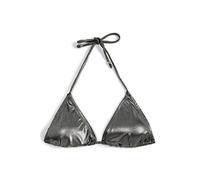 Koton Women's Tie Neck Shiny Triangle Bikini Top Swim Trunks, Silver (Gm1), 14