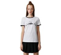 Koton Women's Binding Detail Short Sleeve Crew Neck Printed T-Shirt, White (001), M