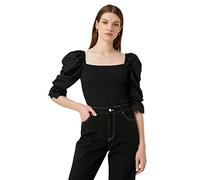 Koton Women's Brode Detail Ribbed Sweater Square Neck Jumper, Black (999), L