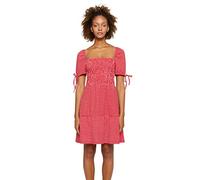 Koton Women's Check Dress Square Neck Gimped Puff Sleeve, Red Design, L