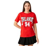 Koton Women's Collage Printed T-Shirt Short Sleeve Crew Neck, Rot (404), S