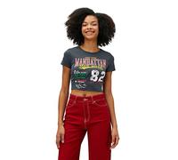 Koton Women's Cotton Crew Neck Short Sleeve Crop T-Shirt, Anthracite (927), M