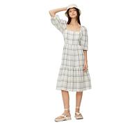 Koton Women's Cotton Gimped Puff Sleeve Midi Dress, Navy Check (7c0), 14