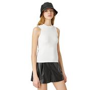 Koton Women's Crew Neck Cotton Slim Fit Ribbed Tank Top Shirt, Gebrochenes Weiß (001),