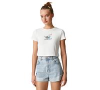 Koton Women's Crew Neck Ribbed Short Sleeve Printed Crop T-Shirt, Ecru (010), XL