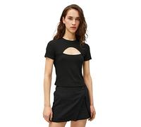 Koton Women's Crew Neck Short Sleeve Cut Out Ribbed T-Shirt, Black (999), XS