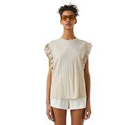 Koton Women's Crew Neck Short Sleeve Frill T-Shirt, Light Brown (502), S