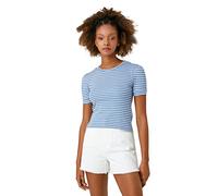 Koton Women's Crew Neck Short Sleeve Ribbed Patterned T-Shirt, Blue Stripe (01k), M