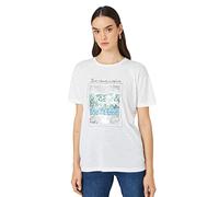 Koton Women's Crew Neck Short Sleeve Sequined Letter Printed T-Shirt, Off White (001), Large