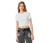 Koton Women's Crew Neck Viscose Short Sleeve Crop T-Shirt, White (001), Large