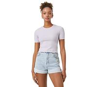 Koton Women's Crop T-Shirt Crew Neck Short Sleeve Viscose Mix, Purple Stripe (3s5), XL